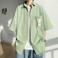 ราคา Short-Sleeve Collared Lettering Pocketed Shirt (1129202991)