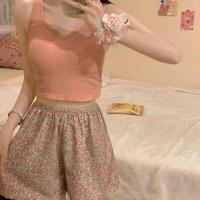 ราคา Pajama Set: V-Neck Plain Crop Tank Top + Floral Print Shorts (1129551289)