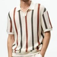 ราคา Elbow-Sleeve Collared Striped Perforated Knit Top (1129560929)