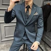 ราคา Set: Lapel Collar Plaid Single Breasted Blazer + Button Vest + Mid Rise Dress Pants (1128051694)