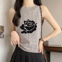 ราคา Sleeveless Round Neck Rose Patterned Knit Top (1129571153)