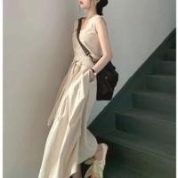 ราคา Set: Square Neck Plain Crop Tank Top + High Waist Cropped Wide Leg Pants (1129580994)