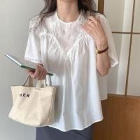 ราคา Short-Sleeve Crewneck Embroidered Blouse White - One Size (1129591561)