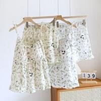 ราคา Pajama Set: Tie Shoulder Floral Print Button Padded Camisole Top + Elastic Waist Shorts (1129609465)