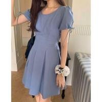 ราคา Short-Sleeve Bow Open-Back Slim-Fit A-Line Mini Dress (1129611691)