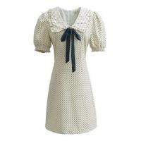 ราคา Short-Sleeve Collared Dotted Midi A-Line Dress (1129613877)
