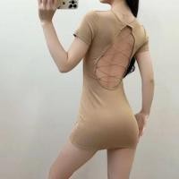ราคา Short-Sleeve Open Back Plain Mini Bodycon Dress (1129642226)
