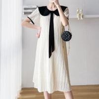 ราคา Maternity Short-Sleeve Collared Tie Neck Plain A-Line Dress (1129659736)