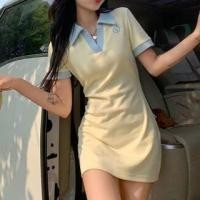 ราคา Short-Sleeve Collared Contrast Trim Mini Sheath Dress (1129677766)