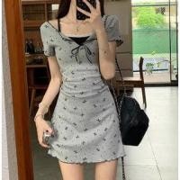 ราคา Bow Accent Mock Two Piece Short Sleeve Square Neck Print Sheath Dress (Various Designs) (1129684150)