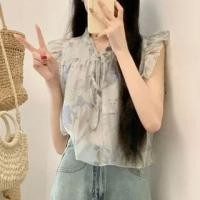ราคา Sleeveless V-Neck Patterned Print Ruffle Tie Front Blouse (1129706805)