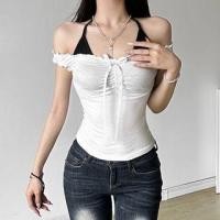 ราคา Set: Short-Sleeve Off Shoulder Plain Bow Frill Top + Halter Plain Crop Top (1129732358)
