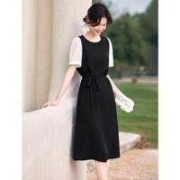 ราคา Short-Sleeve Round Neck Dotted Panel Midi A-Line Dress (1129718632)