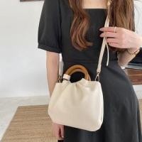 ราคา Wooden Handle Ruched Faux Leather Handbag Off-White - One Size (1129737252)