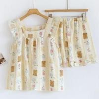 ราคา Pajama Set: Sleeveless Square Neck Floral Bear Print Ruffle Top + Elastic Waist Shorts (1129727116)
