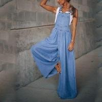 ราคา Plain Wide Leg Denim Dungaree Pants (1119760584)