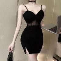 ราคา Spaghetti Strap V-Neck Mesh Panel Mini Bodycon Dress (1129749869)