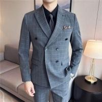 ราคา Set: Lapel Collar Plaid Double Breasted Blazer + Mid Rise Plaid Dress Pants (1124805937)