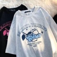 ราคา Couple Matching Short Sleeve Cherry & Lettering Print Loose-Fit T-Shirt (1129223106)