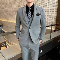 ราคา Set: Plaid Single Button Blazer + V-Neck Button Vest + Dress Pants (1116802618)