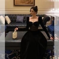 ราคา Puff-Sleeve Sweetheart-Neckline Mesh Panel Velvet A-Line Evening Gown (1126699472)
