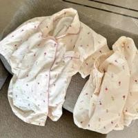 ราคา Pajama Set: Short-Sleeve Collared Floral Print Shirt + Elastic Waist Shorts (1129784856)
