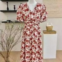 ราคา Short-Sleeve V-Neck Floral Print Maxi A-Line Wrap Dress (1129775328)