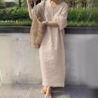 ราคา 3/4-Sleeve V-Neck Plain Maxi A-Line Dress (1129780269)