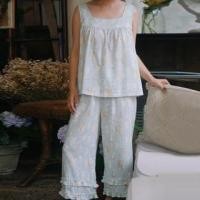 ราคา Pajama Set: Square Neck Dog Print Tank Top + Elastic Waist Frill Trim Cropped Pants (1129801422)