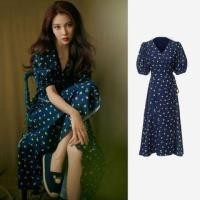 ราคา Puff-Sleeve V-Neck Floral Print Wrap Midi A-Line Dress (1124984601)