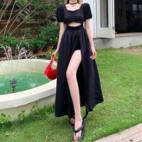 ราคา Short-Sleeve Cutout Plain Maxi A-Line Dress (1129847454)