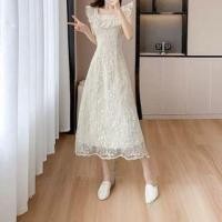 ราคา Sleeveless Flower Embroidered Lace Trim Midi A-Line Dress / Mini Dress (1129850556)