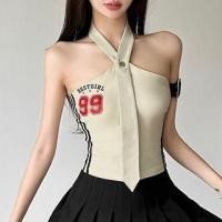 ราคา Halter-Neck Numbering Print Striped Tank Top (1129866601)