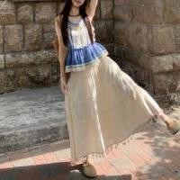 ราคา Scoop Neck Tie Dye Lace Panel Fringed Ruffle Hem Camisole Top / High Rise Plain Frill Trim Midi A-Line Skirt (1129859420)