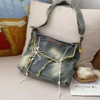ราคา Fringed Lace-Up Washed Denim Crossbody Bag Vintage Denim Blue - One Size (1129873332)