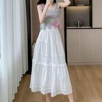 ราคา Set: Scoop Neck Crochet Knit Crop Tank Top + Plain Camisole Top + High Rise Perforated Frayed Midi A-Line Skirt (1129874275)