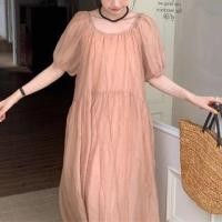 ราคา Short-Sleeve Plain Open Back Maxi Sundress (1129873434)