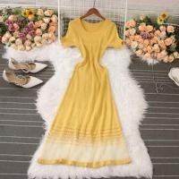 ราคา Short-Sleeve Scoop Neck Mesh Panel Ribbed Knit Maxi A-Line Dress (1129885528)