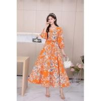 ราคา 3/4-Sleeve V-Neck Floral Print Maxi A-Line Dress (1129885657)