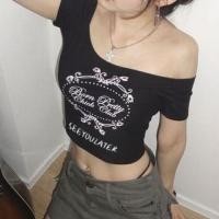 ราคา Short-Sleeve Scoop Neck Lettering Print Crop T-Shirt (1129909339)