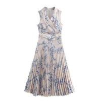 ราคา Sleeveless Collared Floral Print Accordion Pleated Maxi A-Line Wrap Dress (1129914432)