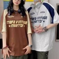 ราคา Couple Matching Short Sleeve Lettering Print Color-Block Loose-Fit T-Shirt (1129929213)
