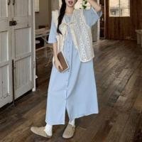 ราคา V-Neck Vest / 3/4-Sleeve Plain Maxi Shirt Dress (1129416628)