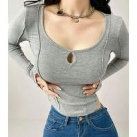 ราคา Long Sleeve Plain Cut-Out Slim-Fit Crop Top (1129951537)