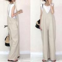 ราคา Spaghetti Strap V-Neck Plain Wide Leg Jumper Pants (1129943864)