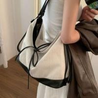 ราคา Two Tone Faux Leather Panel Canvas Tote Bag Off-White - One Size (1129979800)