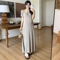 ราคา Maternity Short Sleeve Halter Plain Maxi A-Line Dress (1130001251)