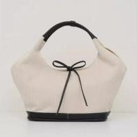 ราคา Two Tone Faux Leather Panel Canvas Tote Bag Off-White - One Size (1130019454)