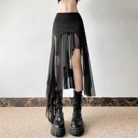 ราคา Mid Rise Sheer Panel Asymmetrical Hem Slit Midi Pencil Skirt (1130031216)