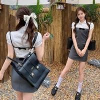 ราคา Short-Sleeve Collared Plain Shirt / Spaghetti Strap Bow Mini Sheath Dress (1130031827)